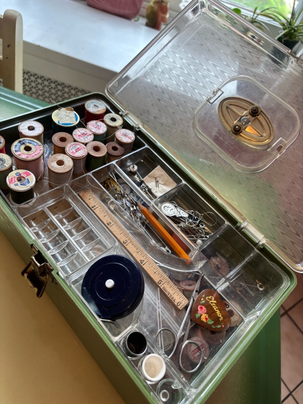 Vintage Wil-Hold Green Sewing Box ~ Full Of Sewing Supplies & Lot Of Buttons